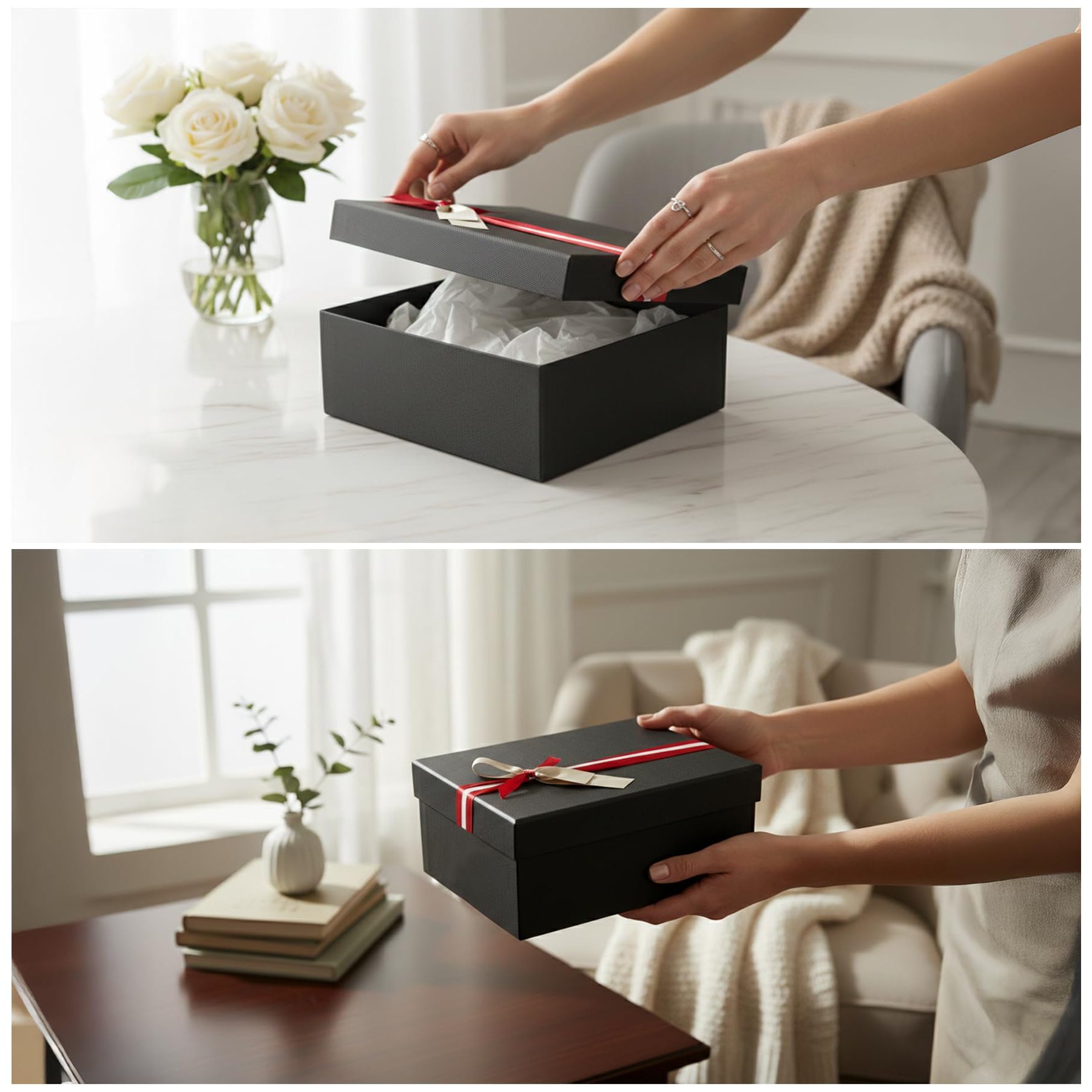 Emartbuy Rigid Gift Box with Ribbon, Rectangular Quality